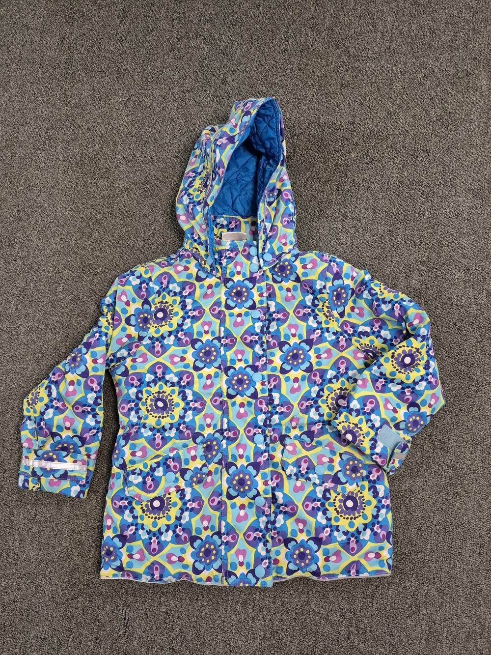 Hanna Andersson HannaOutdoor Girls Blue Floral Rain Jacket Coat 5T Hooded